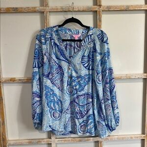 Lilly Pulitzer Blue Graphic Relaxed Blouse